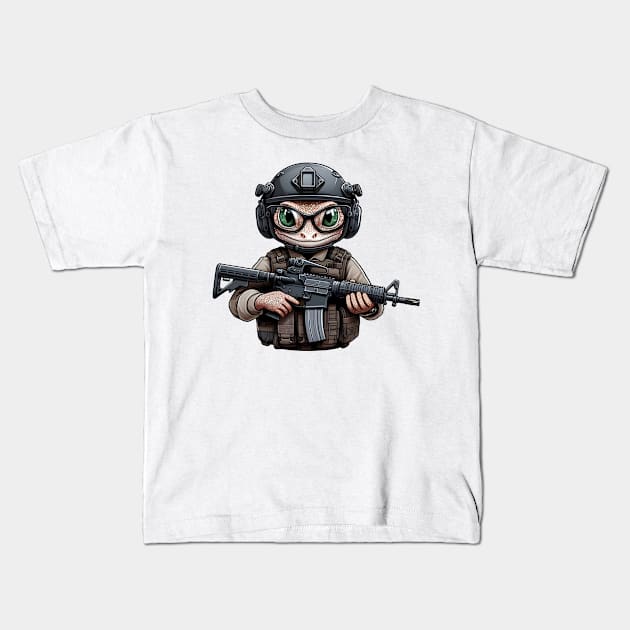 Tactical Gecko Kids T-Shirt by Rawlifegraphic